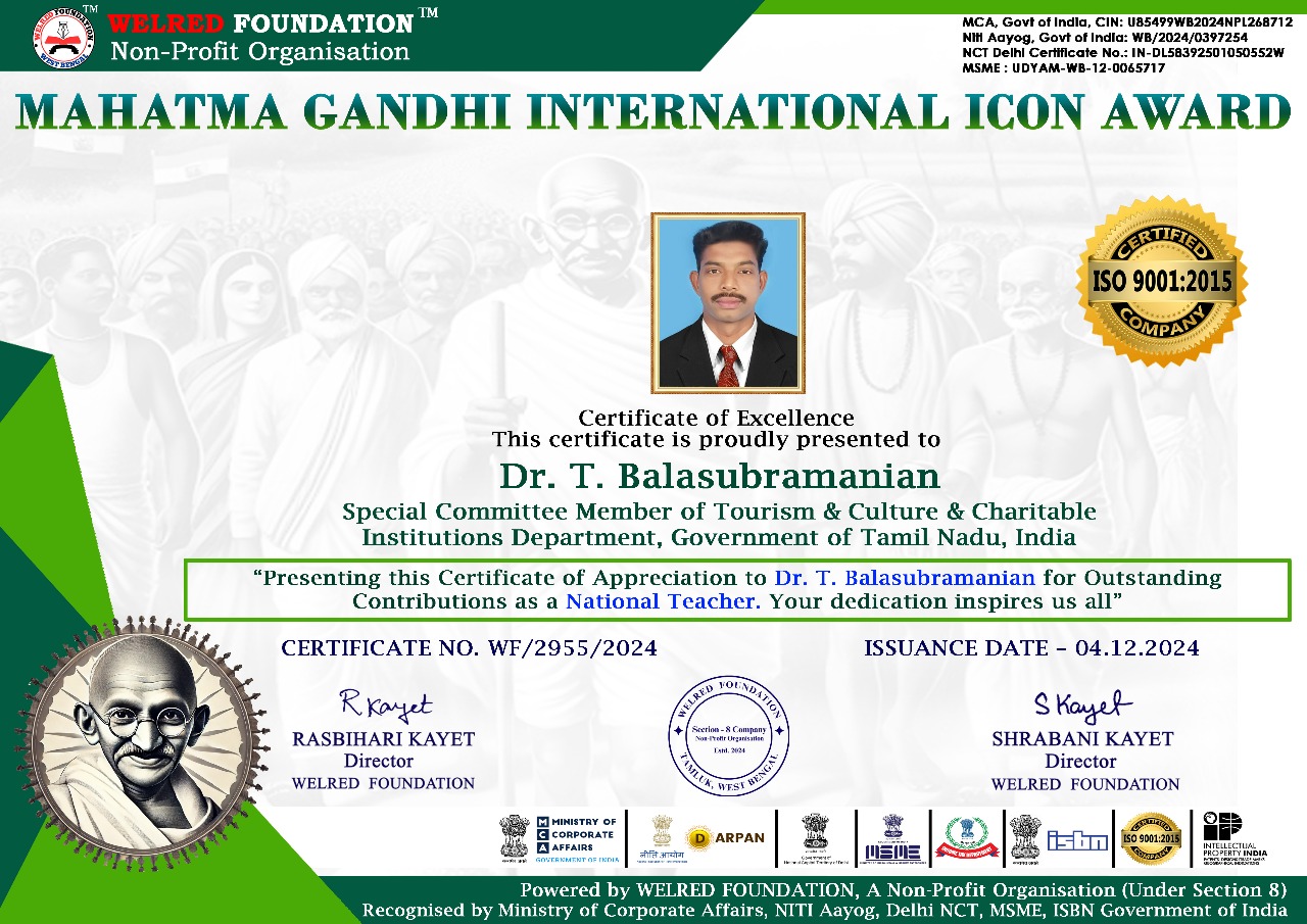 Certificate — Mahatma Gandhi International Icon Award